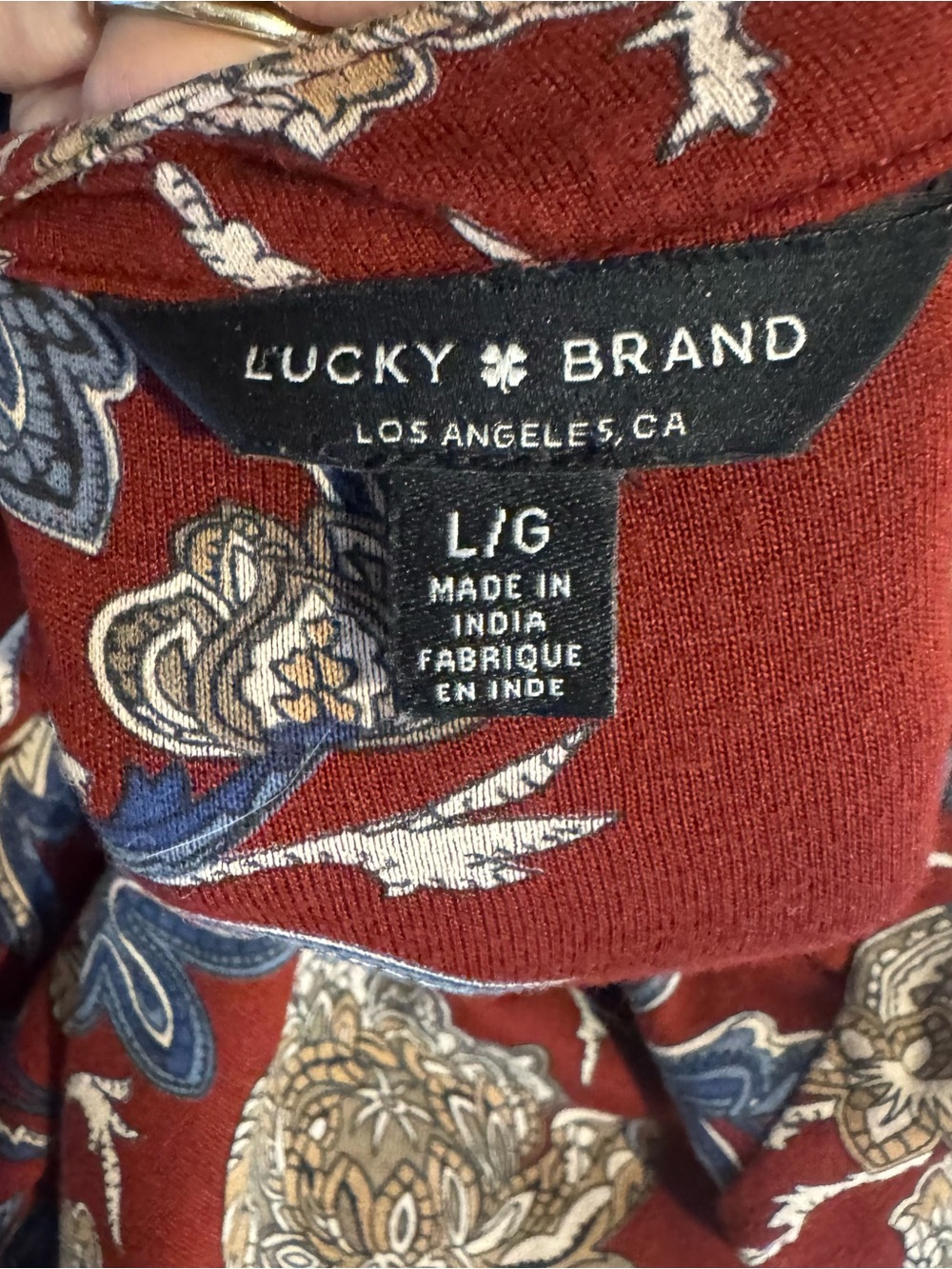 LUCKY BRAND  Burgundy/Blue/Taupe Floral Print Top FALL!!!   LARGE   #W - Picture 9 of 9
